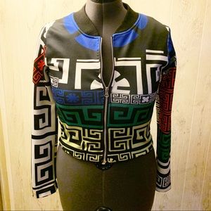Crop tribal print zip up jacket